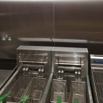 Deep fat fryers in a kitchen protected by an Ansul System